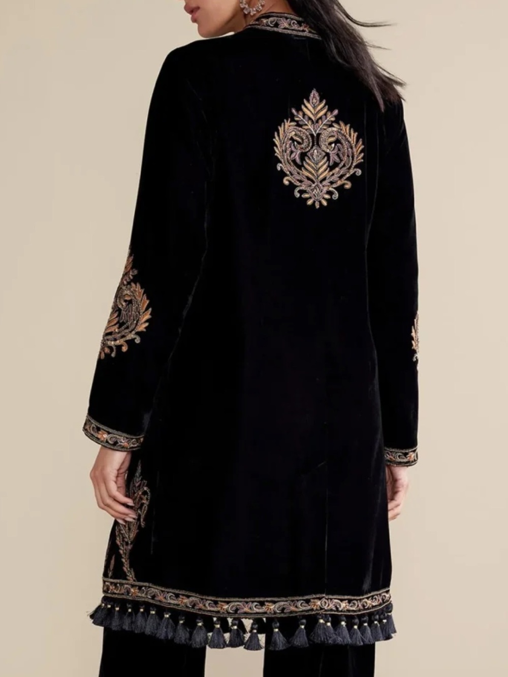 Soft Surroundings Sz L Black Gold Beaded Embroidered Velvet Belcastel Jacket NWT - Picture 2 of 14